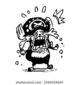 This black-and-white vector illustration features a chibi-style character with exaggerated cheeks, puffed up in an angry or frustrated expression.