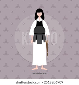 This black-haired girl is wearing a kendo uniform. The background features a seamless diamond pattern.
