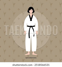 This black-haired girl is wearing a Taekwondo uniform. The background is composed of diamond patterns.
