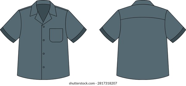 This blank teal collared shirt template displays front and back perspectives, perfect for clothing mockups, fashion illustrations, and retail product designs.