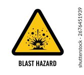 This blast hazard warning sign indicates potential danger from explosive materials or blasting operations. It features an explosion symbol, symbolizing risk and caution.