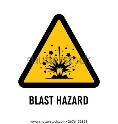 This blast hazard warning sign indicates potential danger from explosive materials or blasting operations. It features an explosion symbol, symbolizing risk and caution.