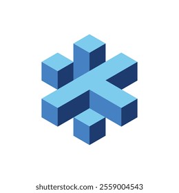 This is a block logo design of a monogram letter T in 3d hexagonal shape in blue color that looks clean and modern in a white background