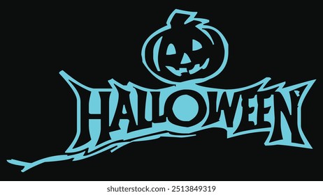 This is a blue and black text with a pumpkin