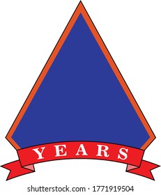 this is a blue color with orange stroke triangle shape years sticker.