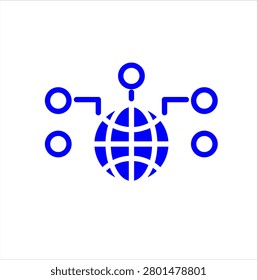 This blue icon represents network connectivity, featuring a central globe connected to multiple nodes. It symbolizes global communication, internet access, data sharing, digital networking, cloud connectivity, and worldwide information exchange. Ideal for technology, telecommunications, web services, and networking-related projects.