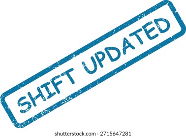 Esta Imagen de sello de goma azul muestra 'Shift Updated', con un aspecto desgastado y texturizado sobre un fondo blanco brillante.