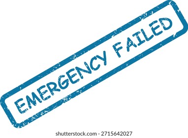 Este sello de goma con textura azul muestra "FALLO DE EMERGENCIA" en diagonal, lo que indica un fallo crítico del sistema o del proceso en un ajuste blanco.