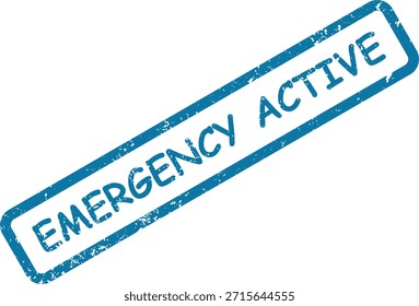 Este sello de goma texturizado azul muestra "EMERGENCIA ACTIVA" en diagonal, lo que indica una situación crítica en curso en un entorno blanco.
