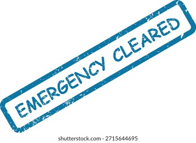 Este sello de goma texturizado azul muestra "EMERGENCIA LIMPIADA" en diagonal, lo que indica una situación crítica resuelta en un ajuste blanco.
