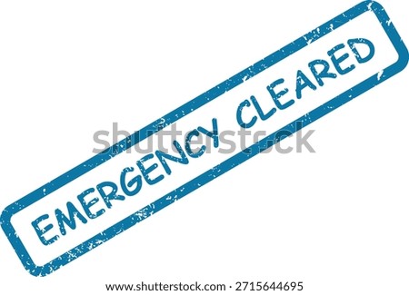 This blue textured rubber stamp displays "EMERGENCY CLEARED" diagonally, indicating a resolved critical situation on a white setting.