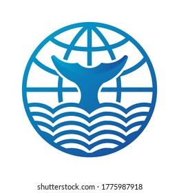 This is the blue whale tail in the ocean logo concept version 4, added a globe world on the top like a combine of the word and ocean.