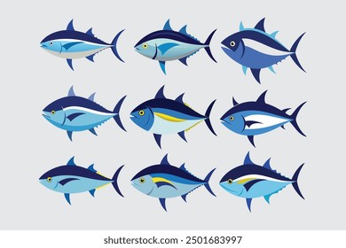 This "Bluefin Tuna Fish vector artwork" is a detailed and vibrant illustration, perfect for use in marine-themed designs, educational materials, or as a standalone art piece.