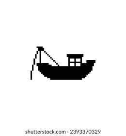 this is boat icon in pixel art with black color and white background ,this item good for presentations,stickers, icons, t shirt design,game asset,logo and your project.