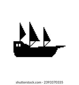 this is boat icon in pixel art with black color and white background ,this item good for presentations,stickers, icons, t shirt design,game asset,logo and your project.