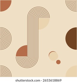 Esta arte mínima boho apresenta círculos abstratos, padrão neutro e design de arco moderno com tons de argila como argila muted, rubor de argila e bege clássico em uma paleta de cor calma para textura de arte zen.