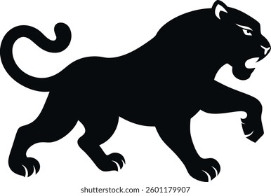 This is a bold black panther silhouette, representing strength and power. It's perfect for logos, branding, tattoos, and wildlife-themed designs.