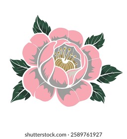 This bold and elegant design pink  rose, symbolizing heritage and pride. The rose is beautifully illustrated with five rounded petals, outlined in soft gray, and a detail