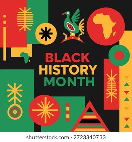 Este atrevido Diseño gráfico celebra el Mes de la Historia Negra con un estilo geométrico moderno y colores panafricanos. La ilustración incorpora Elementos simbólicos como el pájaro Sankofa y el mapa de África para honrar el patrimonio. Proporciona una vibrante representación visual del orgullo cultural y la importancia histórica.
