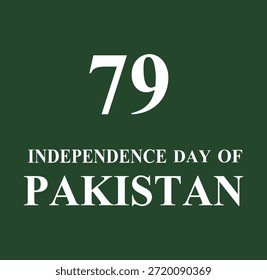 This bold graphic honors the 79th Independence Day of Pakistan, prominently displaying the date and title in a striking green and white color scheme. The design celebrates the spirit of freedom and the rich cultural heritage of Pakistan. It is ideal for use in decorations, social media posts, and promotional materials that highlight the significance of this important national holiday.