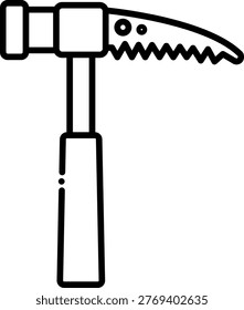 This bold line art icon depicts a geological hammer, also known as a rock pick, essential for geologists and rock enthusiasts. The graphic style and simple design make it ideal for educational materials, geological publications, or adventure-themed projects.