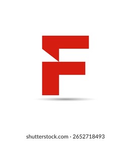 Este logotipo em negrito forma a letra F usando blocos vermelhos geométricos com um corte afiado no topo, transmitindo força, criatividade e uma identidade moderna e impactante.