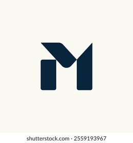 This is a bold, minimalist logo featuring a stylized letter "M." The design uses geometric shapes and clean lines to create a contemporary and sophisticated aesthetic.