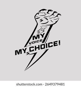 This bold and powerful vector illustration features a clenched fist combined with a dynamic lightning bolt, symbolizing strength, revolution, energy, and empowerment