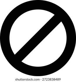This bold and professional black silhouette vector illustration features a standard prohibition or "No" symbol, characterized by its circular frame and diagonal slash. Designed specifically for the modern urban, streetwear, and social commentary sectors, this scalable graphic captures themes of rebellion, attitude, and personal boundaries. The lighting is portrayed as a clean, flat aesthetic with high-contrast black tones against a white background, ensuring immediate recognition as a universal symbol for restriction or rejection. The texture is characterized by perfectly smooth vector paths and expertly closed loops, making the file highly optimized for use with vinyl cutting hardware like Cricut and Silhouette to produce edgy vehicle decals, branded apparel for counter-culture movements, and unique heat-press designs for industrial uniforms. Conceptually, the imagery represents a "stop" or "forbidden" message, often used in contemporary art to denote personal space or anti-establishment sentiments. It serves as a versatile resource for creating protest posters, safety manual icons, or digital stickers for social media profiles. The master craftsmanship ensures that the geometric forms remain sharp and clear even when enlarged for large-format murals or reduced for small mobile icons, providing a professional and impactful visual for any project that requires a direct and unambiguous symbol of regulation and urban style.