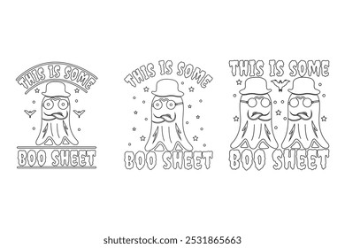 This Is Boo Sheet Ghost line Art Halloween T-Shirt