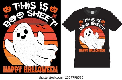 This is Boo Sheet Halloween Ghost T-Shirt design. American ghost Vintage Background t-shirt perfect for any ghost Halloween party lovers. Costume Happy Halloween vector, pumpkin, spooky, ghost t-shirt
