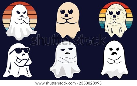 This is Boo Sheet Set of Halloween Ghosts Retro Vintage Pack for T-shirts and Graphic Designs