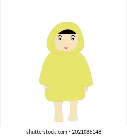This is a boy illustration and he look cute in raincoat.