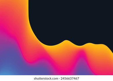 Este brillante gradiente holográfico irradia una energía colorida y fluida, ondulando como una onda contra el enigmático abismo negro