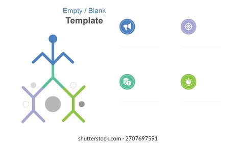Dies ist eine helle Infografik-Vorlage, die stilisierte Personen zeigt, die sich über ein Netzwerk verbinden. Das visuelle Element enthält Symbole, die Ziele, Geld, Ideen und Marketingstrategien symbolisieren.