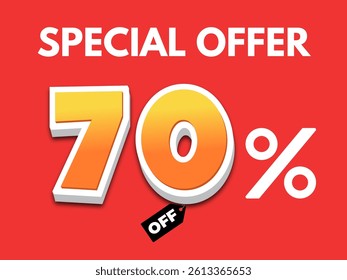 This is a bright and modern vector design for a 70% off special offer. Perfect for marketing, e-commerce sales, social media ads, banners, and promotion campaigns.