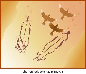This bright, optimistic illustration depicts a part of the savanna that abounds in life. The illustration would look good on an advertising poster or in a magazine article on wildlife and safaris.