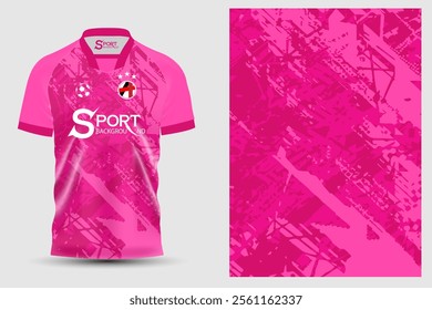 This bright pink football shirt is designed in a sporty style, looking very modern and striking. The design features graphic patterns with lines and moving shapes.