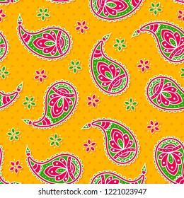 This is a bright seamless background with paisley 
pattern. Vector illustration.