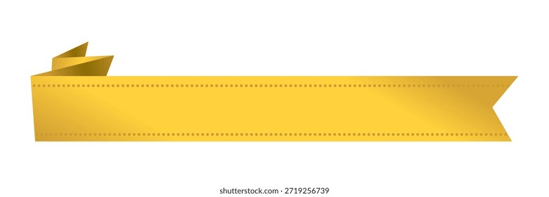 Este elemento de cinta 3D de color amarillo brillante presenta una elegante esquina doblada y líneas discontinuas, ideales para titulares y etiquetas promocionales.