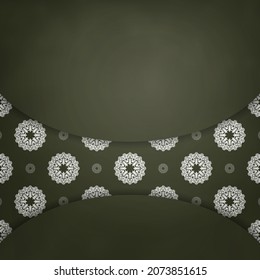 This brochure is dark green with Greek white patterns and is ready for printing.
