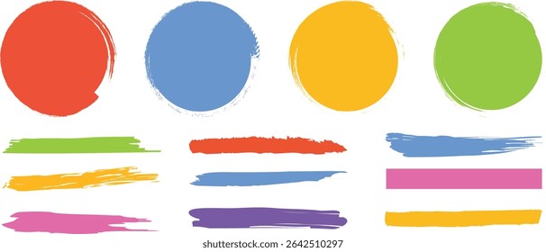 This brushstroke element bundle includes textured swatches in bold, eye-catching colors — ideal for abstract graphics, prints, or artistic compositions.