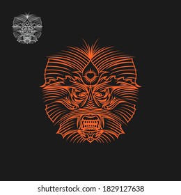 This is a bujang ganong mask illustration . Indonesian culture is typical of the Javanese region, reog ponorogo art
