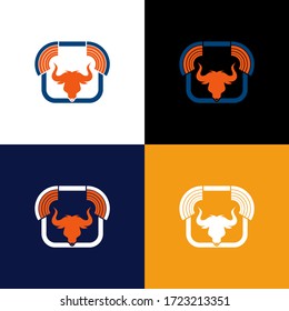 este es un Bull con concepto de red .plantilla de logotipo