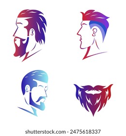 This is a bundle of barber logos in blue and red gradients, suitable for barber shop logos, shaving equipment, men's salons, online shops, social media content, application icons and so on
