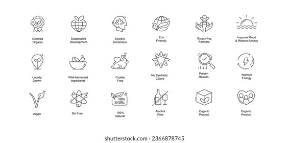 This bundle include icons for products and practices that are eco friendly, socially conscious, and support sustainable development while delivering proven results and improved well being.