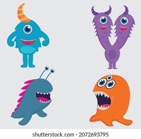 This bundle of monsters has a monster theme but is cheerful, suitable for logos, templates, patterns etc