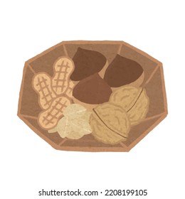 This is a 'bureom' illustration.
In Korea, there is a custom of biting nuts on certain days. The nuts you eat at this time are called 'bureom'.