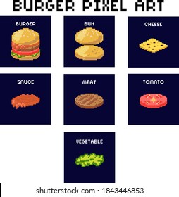 this is a burger pixel art, its like vantang art when we are childhood. reference by game format 80's
