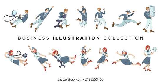 This is Business Illustration Collection, a couple of office workers in various poses. Cool design set for Ornament, Accessories, Element or any Graphic Design Needs.